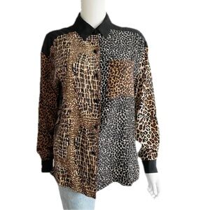 FY2 Vintage 90s silk animal leopard zebra print long sleeve blouse size medium
